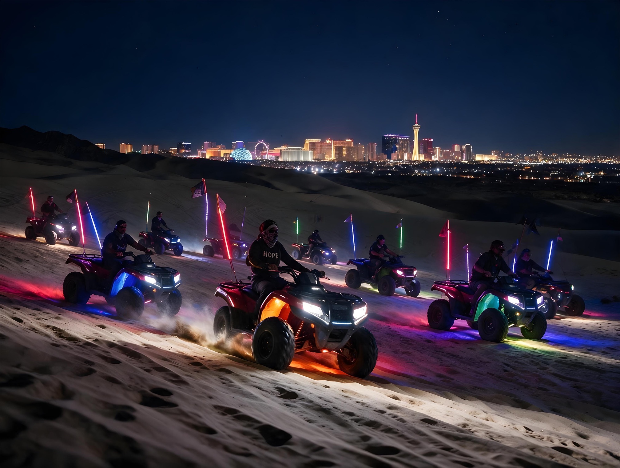 Rider throwing sand under magenta underglow