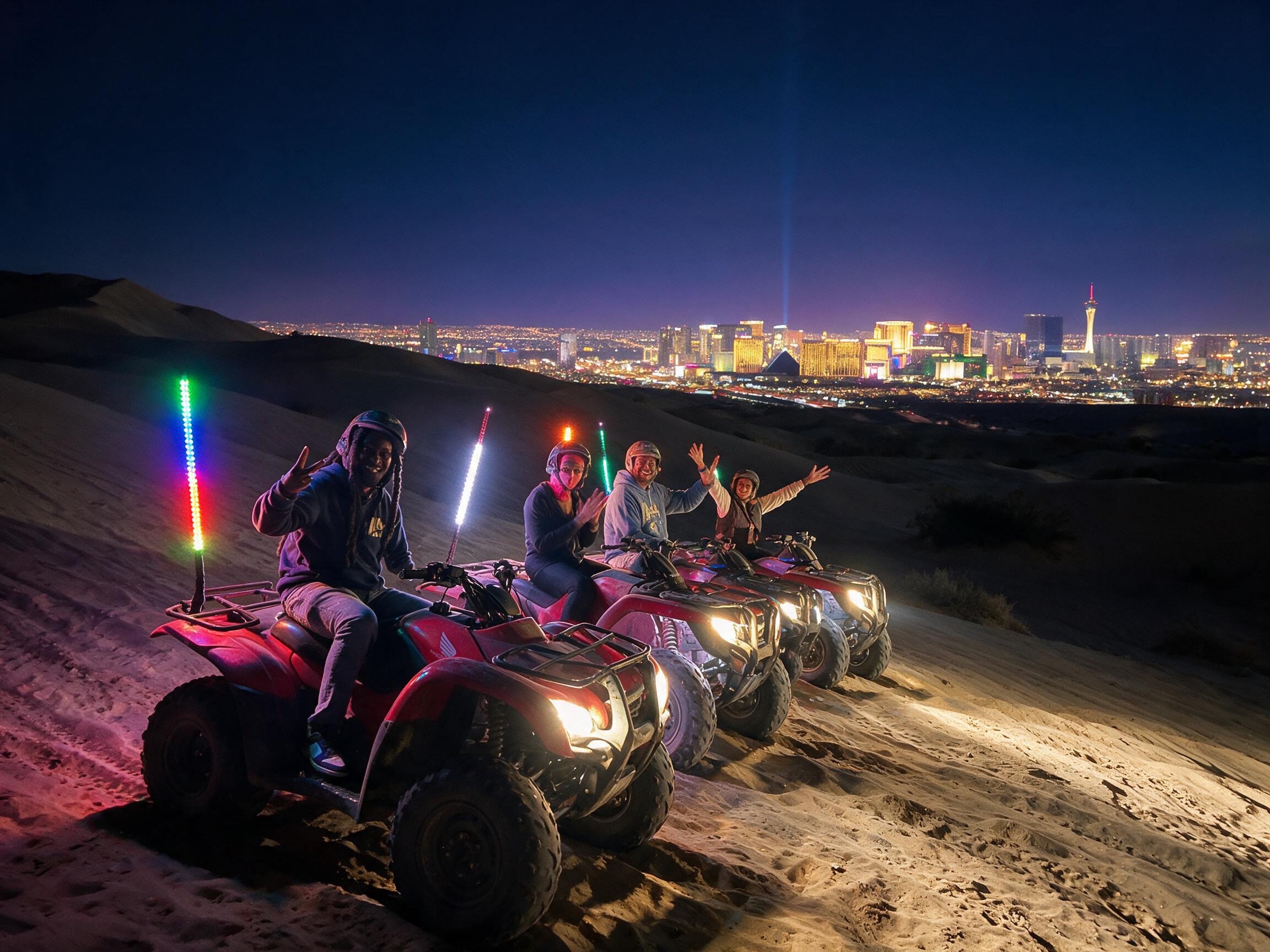ATV group riding the dunes under the stars